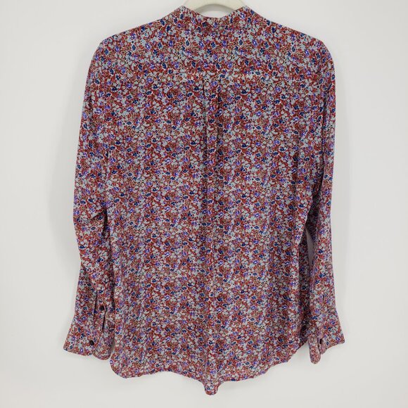 J. Crew Blythe 100% Silk Floral Print Button Down Shirt Top 8 Womens  Red Blue - Picture 3 of 9